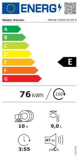 Étiquette énergie officielle UE — Master Kitchen MKDW FI450710 EP E — Classe E