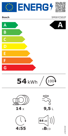 Étiquette énergie officielle UE — Bosch SMI6YCS02F — Classe A