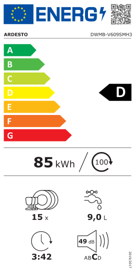Étiquette énergie officielle UE — Ardesto DWMB-V609SMH3 — Classe D