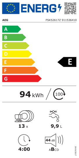 Étiquette énergie officielle UE — Aeg FSK52617Z 911536410 — Classe E