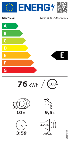 Étiquette énergie officielle UE — Grundig GSV41620 7607703835 — Classe E