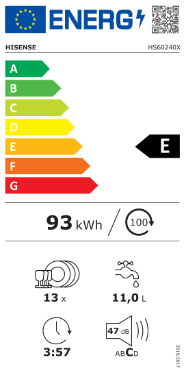 Étiquette énergie officielle UE — Hisense HS60240X — Classe E