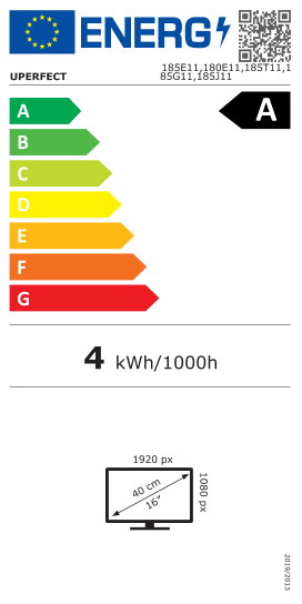 Étiquette énergie officielle UE — Uperfect 185E11,180E11,185T11,185G11,185J11 — Classe A