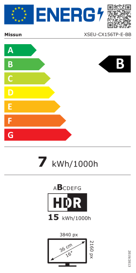 Étiquette énergie officielle UE — Missun XSEU-CX156TP-E-BB — Classe B