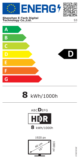 Étiquette énergie officielle UE — Shenzhen E-Tech Digital Technology Co.,Ltd. S3 — Classe D