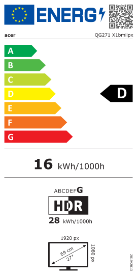 Étiquette énergie officielle UE — Acer QG271 X1bmiipx — Classe D