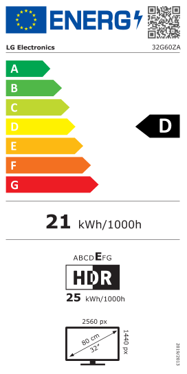 Étiquette énergie officielle UE — LG 32G60ZA — Classe D