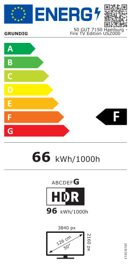 Étiquette énergie officielle UE — Grundig 50 GUT 7150 Hamburg - Fire TV Edition USZ000 — Classe F