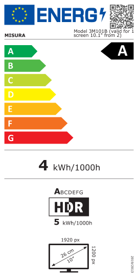 Étiquette énergie officielle UE — Misura Model 3M101B (valid for 1 screen 10.1" from 2) — Classe A