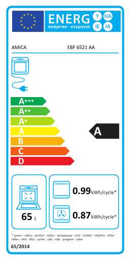 Étiquette énergie officielle UE — Amica EBF 6521 AA — Classe A