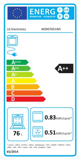 Étiquette énergie officielle UE — LG WS9D7651WS — Classe A++
