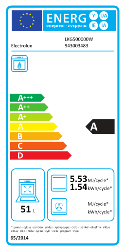 Étiquette énergie officielle UE — Electrolux LKG500000W 943003483 — Classe A