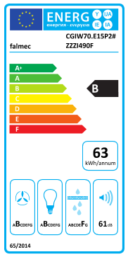Étiquette énergie officielle UE — Falmec CGIW70.E15P2#ZZZI490F — Classe B