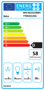 Étiquette énergie officielle UE — Beko BHCA62322BBH 7704331256 — Classe D