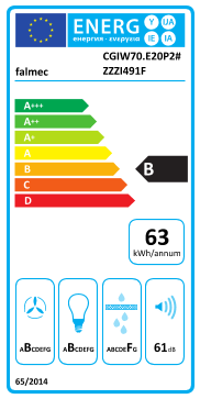 Étiquette énergie officielle UE — Falmec CGIW70.E20P2#ZZZI491F — Classe B