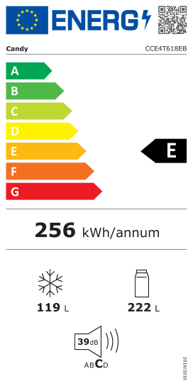 Étiquette énergie officielle UE — Candy CCE4T618EB — Classe E
