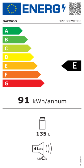 Étiquette énergie officielle UE — Daewoo FUS135EWT0DE — Classe E