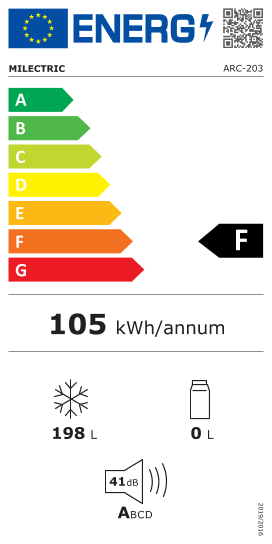 Étiquette énergie officielle UE — Milectric ARC-203 — Classe F