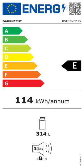 Étiquette énergie officielle UE — Bauknecht KSI 18VF2 P2 — Classe E