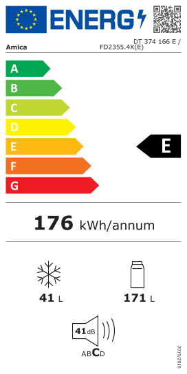 Étiquette énergie officielle UE — Amica DT 374 166 E / FD2355.4X(E) — Classe E