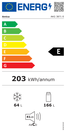 Étiquette énergie officielle UE — Amica AKG 3871 E — Classe E