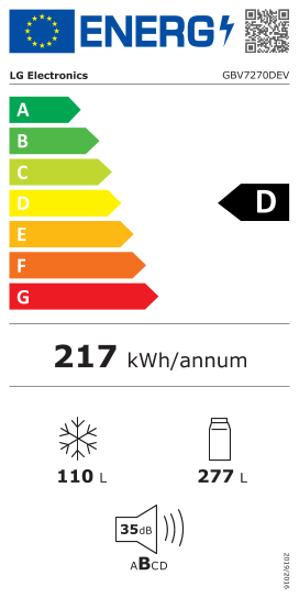 Étiquette énergie officielle UE — LG GBV7270DEV — Classe D