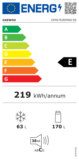 Étiquette énergie officielle UE — Daewoo CKM2763EIMA0-ES — Classe E