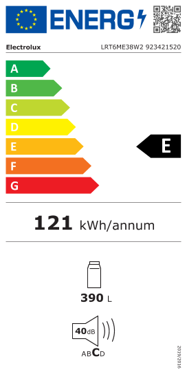 Étiquette énergie officielle UE — Electrolux LRT6ME38W2 923421520 — Classe E