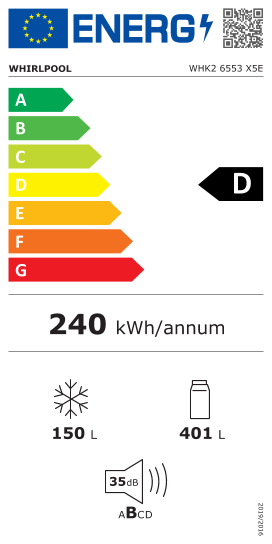 Étiquette énergie officielle UE — Whirlpool WHK2 6553 X5E — Classe D