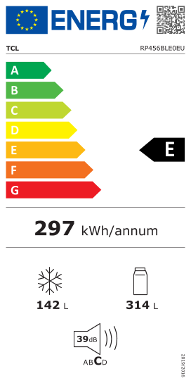 Étiquette énergie officielle UE — Tcl RP456BLE0EU — Classe E