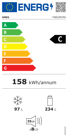 Étiquette énergie officielle UE — Smeg FAB32RCR6 — Classe C