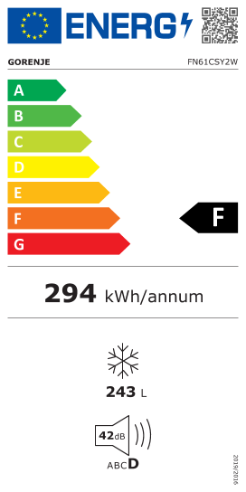 Étiquette énergie officielle UE — Gorenje FN61CSY2W — Classe F