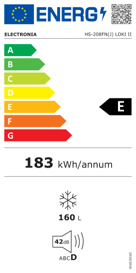 Étiquette énergie officielle UE — Electronia HS-208FN(J) LOKI II — Classe E
