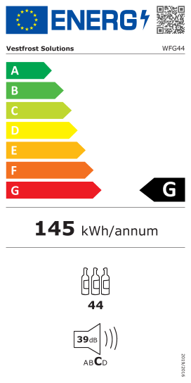 Étiquette énergie officielle UE — Vestfrost Solutions WFG44 — Classe G