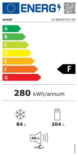 Étiquette énergie officielle UE — Sharp SJ-BB05DTXLF-EN — Classe F