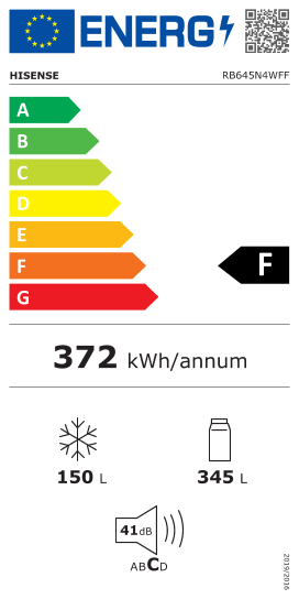 Étiquette énergie officielle UE — Hisense RB645N4WFF — Classe F