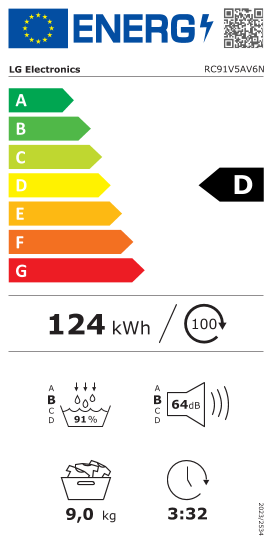 Étiquette énergie officielle UE — LG RC91V5AV6N — Classe D