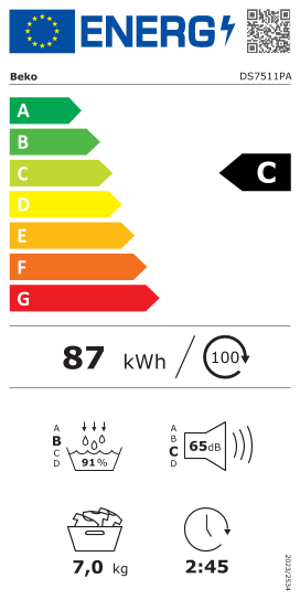 Étiquette énergie officielle UE — Beko DS7511PA — Classe C