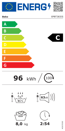 Étiquette énergie officielle UE — Beko EPBT383IS — Classe C