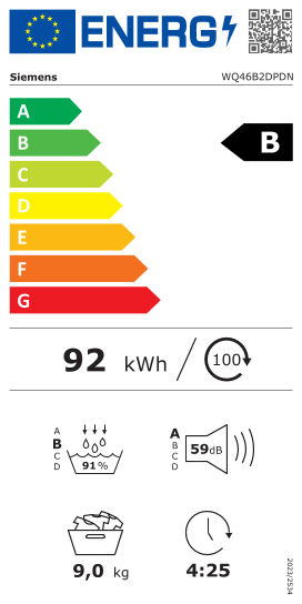 Étiquette énergie officielle UE — Siemens WQ46B2DPDN — Classe B