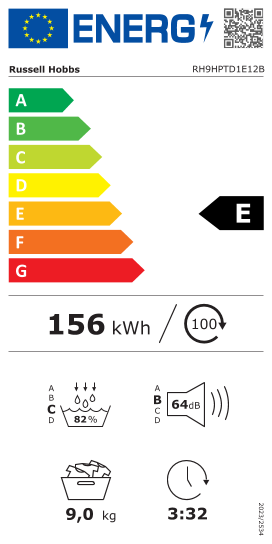 Étiquette énergie officielle UE — Russell Hobbs RH9HPTD1E12B — Classe E