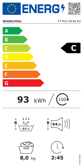 Étiquette énergie officielle UE — Whirlpool FT M22 8X3B EU — Classe C