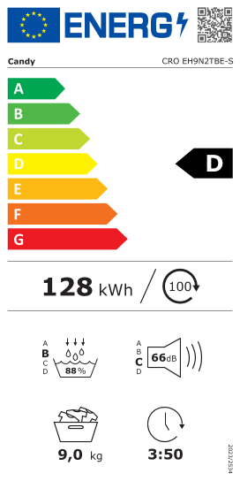 Étiquette énergie officielle UE — Candy CRO EH9N2TBE-S — Classe D