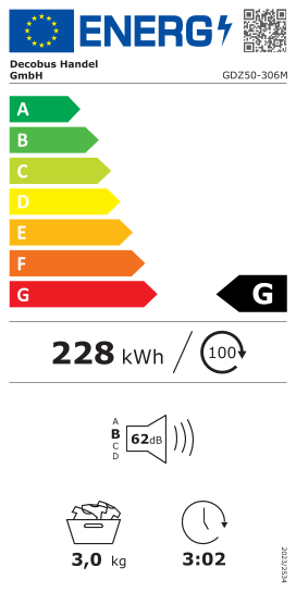 Étiquette énergie officielle UE — Decobus Handel Gmbh GDZ50-306M — Classe G