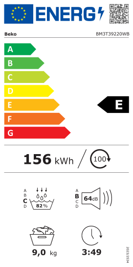 Étiquette énergie officielle UE — Beko BM3T39220WB — Classe E