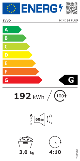 Étiquette énergie officielle UE — Evvo MINI S4 PLUS — Classe G