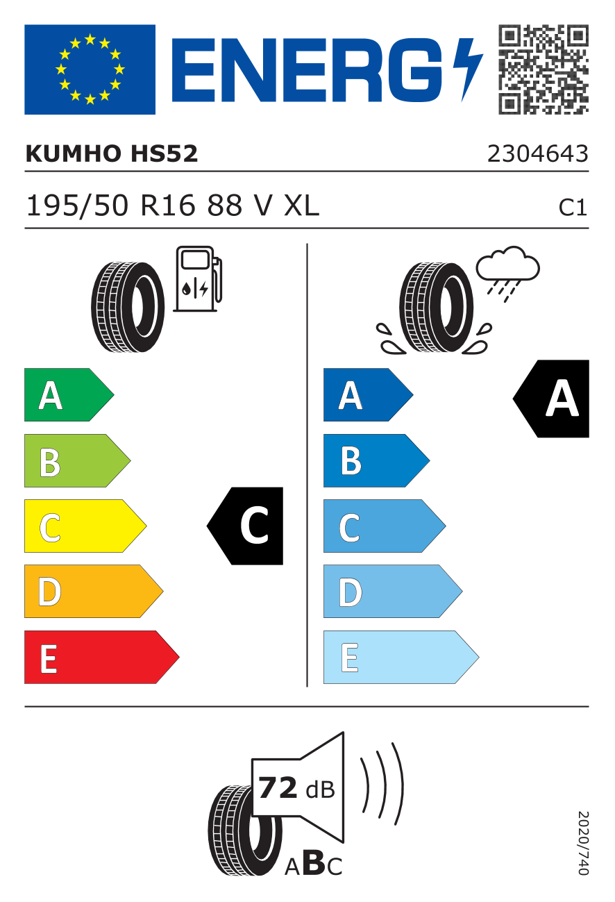Etichetta Europea Kumho Kumho 195/50 R16 88V HS52 XL pneumatici nuovi Estivo