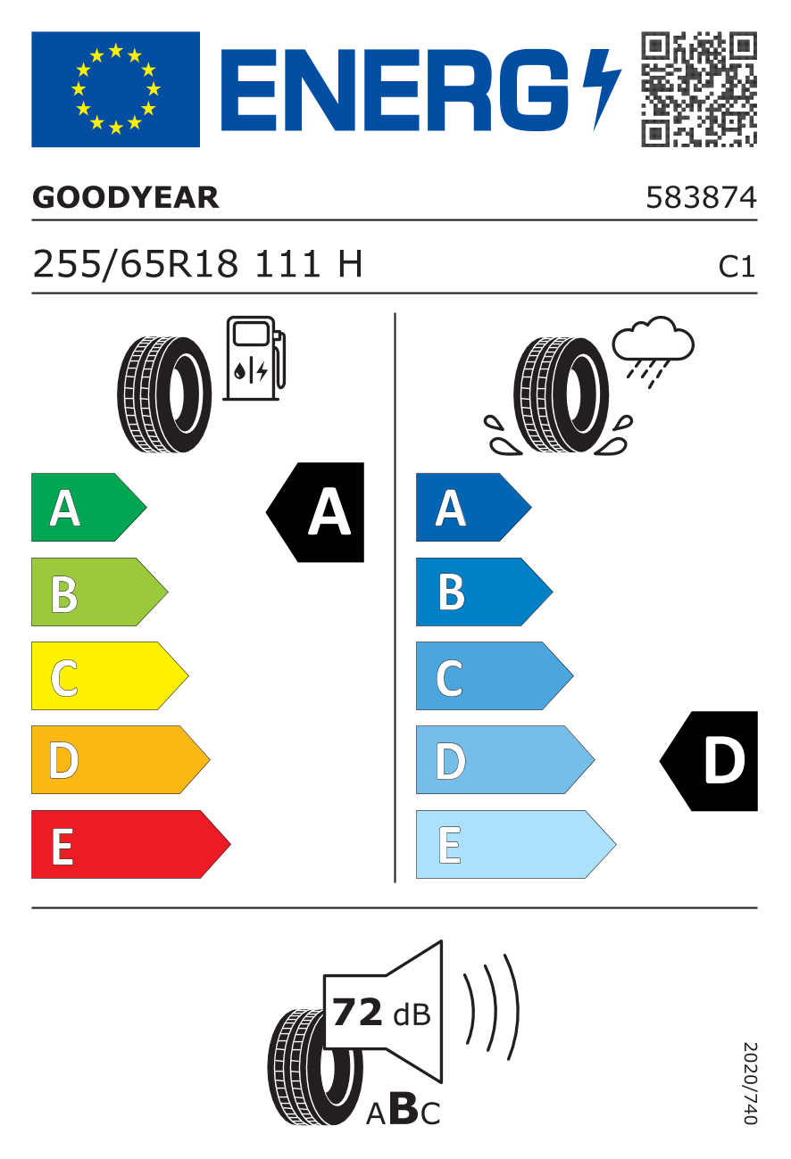 Etichetta Europea Goodyear Goodyear 255/65 R18 111H Wranglerterritoryht pneumatici nuovi Estivo