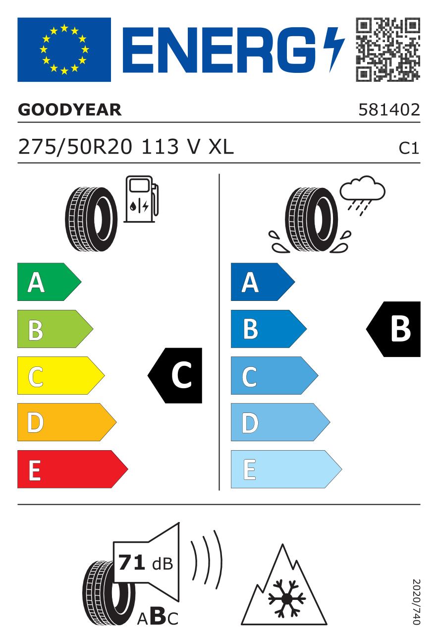 Etichetta Europea Goodyear Goodyear 275/50 R20 113V UltraGrip Performance + SUV XL pneumatici nuovi Invernale