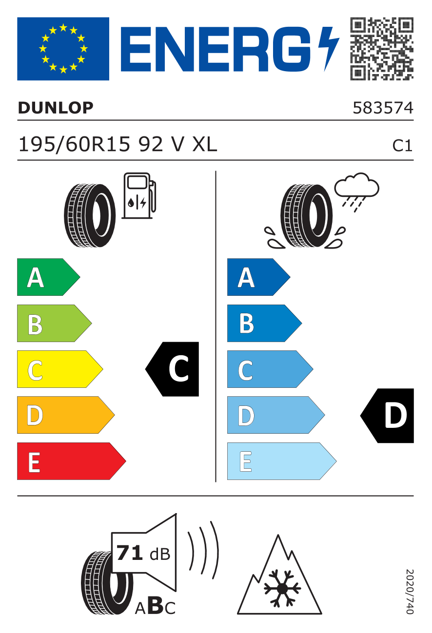 Etichetta Europea Dunlop Dunlop 195/60 R15 92V SPORT ALL SEASON XL pneumatici nuovi All Season